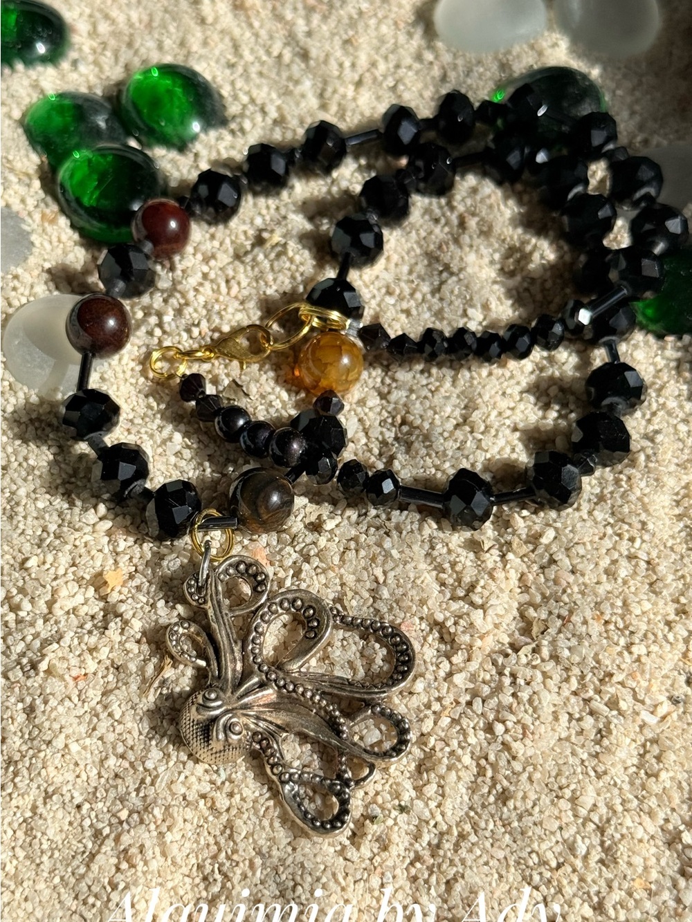 Black onyx Beaded Octopus Necklace